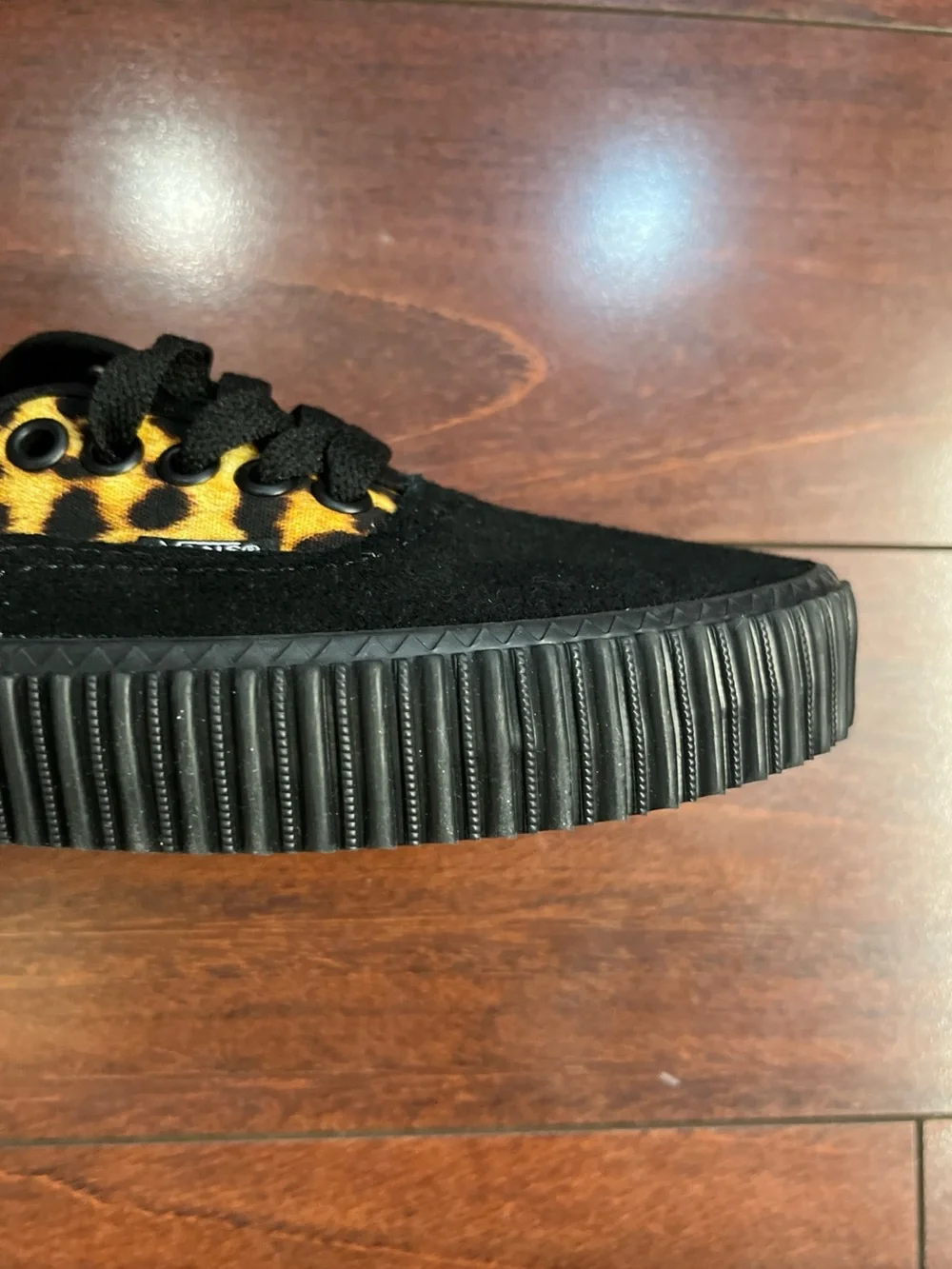 Womens 8 Vans Authentic Creeper Leopard Black Canvas Suede Shoes New HALF BOX